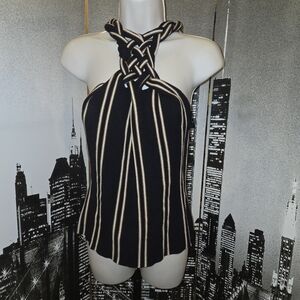 WH|BM brown cream stripe halter top size L